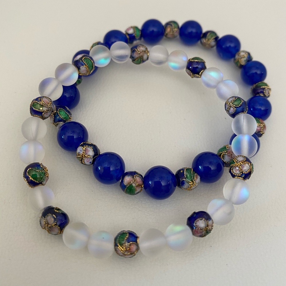 Blue Chalcedony Synthetic Moon Stone Closonne